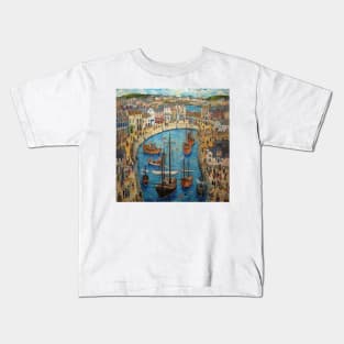 Falmouth Town and Harbour, Cornwall Folk Art Kids T-Shirt
